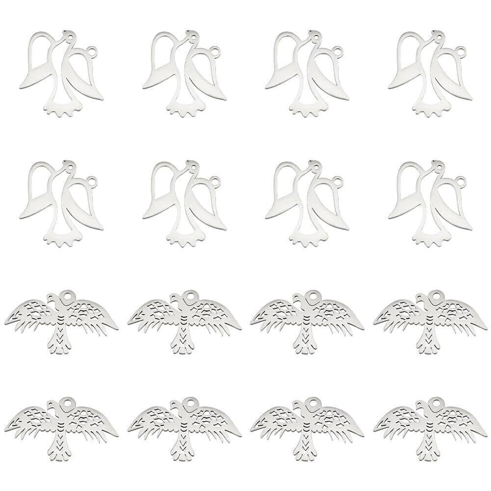 4308 16 pcs 2 Styles Bird Charms 304 Stainless Steel Charms Bird Pendants